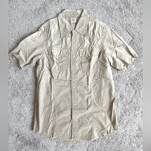 True Religion Short Sleeve Button Up | size XL | Khaki